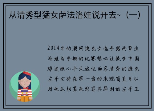 从清秀型猛女萨法洛娃说开去~（一）
