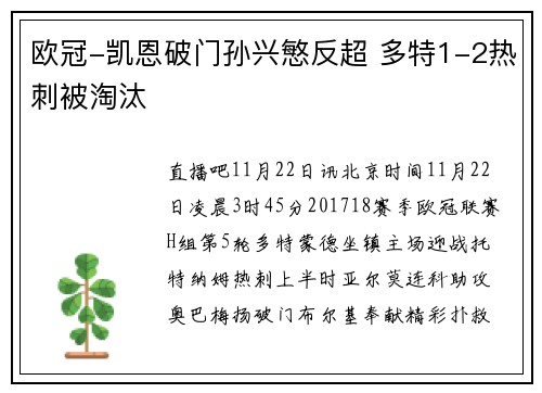 欧冠-凯恩破门孙兴慜反超 多特1-2热刺被淘汰